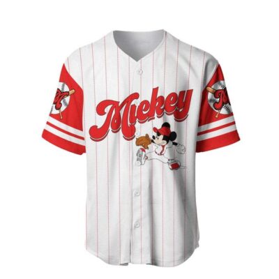 Mickey Mouse White Red Disney Unisex Cartoon Graphic Casual Outfits Custom Baseball Jersey 2 1