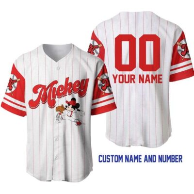 Mickey Mouse White Red | Disney Unisex Cartoon Graphic Casual Outfits | Custom Baseball Jersey