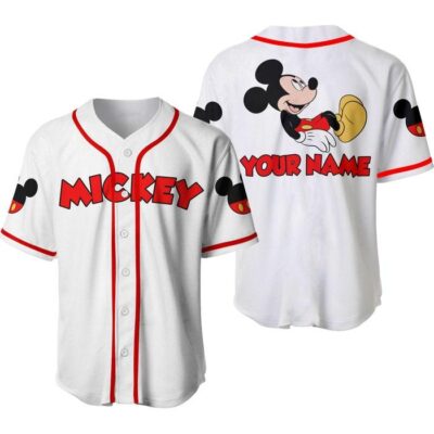 Mickey Mouse White Red | Disney Unisex Cartoon Graphic Casual Outfits | Custom Baseball Jersey