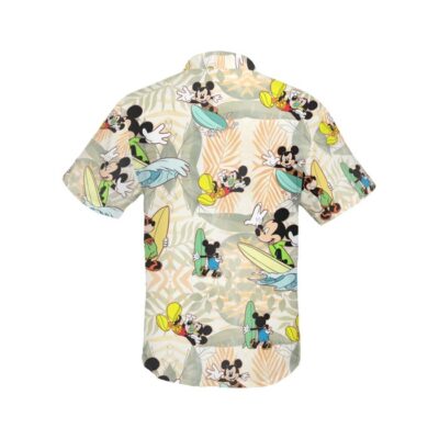 Mickey Surfing Waves Summer Tropical Print Disney Hawaiian Button Down Shirt Shorts Set Unisex Outfits 3