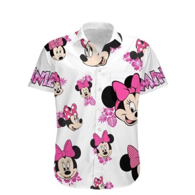 Minnie Mouse Floral Summer Tropical Print Disney Hawaiian Button Down Shirt Shorts Set Unisex Outfits 2