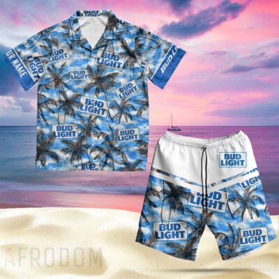 Personalized Tropical Bud Light Hawaiian Shirt And Shorts Set