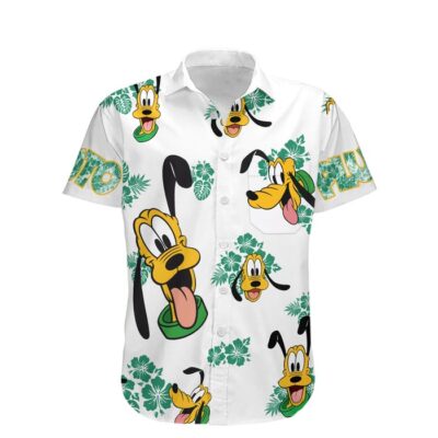Pluto Dog Hibiscus Summer Tropical Print Disney Hawaiian Button Down Shirt Shorts Set Unisex Outfits 2