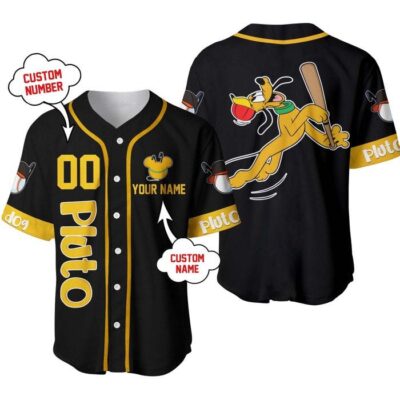 Pluto Dog Yellow Black | Disney Unisex Cartoon Graphic Casual Outfits | Custom Baseball Jersey