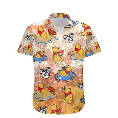 Pooh Swimming Beach Summer Tropical Print Disney Hawaiian Button Down Shirt Shorts Set Unisex Outfits 2