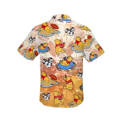 Pooh Swimming Beach Summer Tropical Print Disney Hawaiian Button Down Shirt Shorts Set Unisex Outfits 3