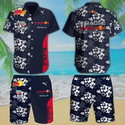 Red Bull Racing Oracle Hawaiian Beach Set - Racing Men's Hawaiian Beach Set - Hawaiian Shirt and Short For Summer