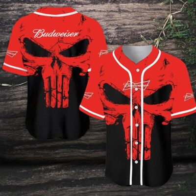 Retro Skull Budweiser Beer Baseball Jersey