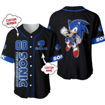 Sonic The Hedgehog Black Blue | Disney Unisex Cartoon Graphic Casual Outfits | Custom Baseball Jersey