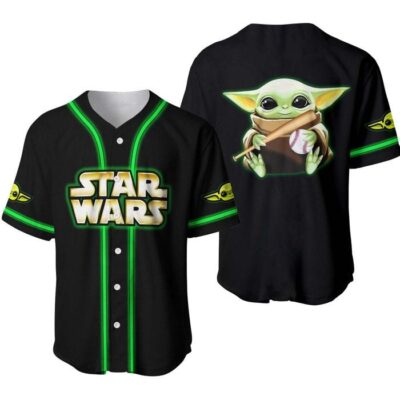 Star War Baby Yoda Black Neon Green Disney Unisex Cartoon Graphic Casual Outfits Custom Baseball Jersey 1