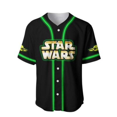 Star War Baby Yoda Black Neon Green Disney Unisex Cartoon Graphic Casual Outfits Custom Baseball Jersey 2