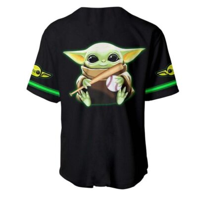 Star War Baby Yoda Black Neon Green Disney Unisex Cartoon Graphic Casual Outfits Custom Baseball Jersey 3