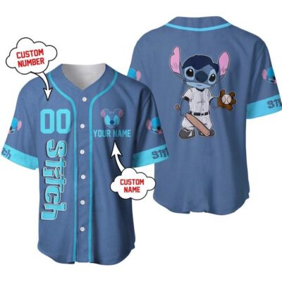 Stitch Baby Denim Blue | Disney Unisex Cartoon Graphic Casual Outfits | Custom Baseball Jersey