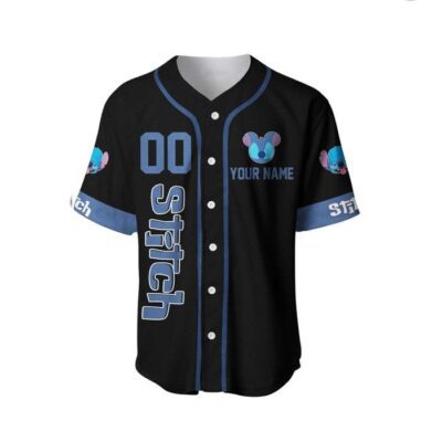 Stitch Blue Black Disney Unisex Cartoon Graphic Casual Outfits Custom Baseball Jersey 1