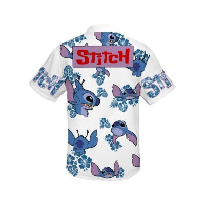 Stitch Blue Hibiscus Summer Tropical Print Disney Hawaiian Button Down Shirt Shorts Set Unisex Outfits 3
