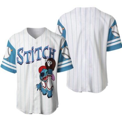 Stitch White Blue Disney Unisex Cartoon Graphic Casual Outfits Custom Baseball Jersey 1