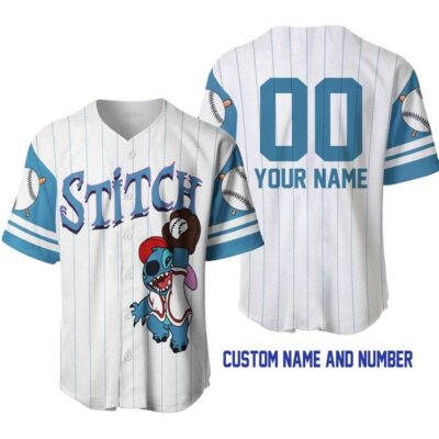 Stitch White Blue | Disney Unisex Cartoon Graphic Casual Outfits | Custom Baseball Jersey