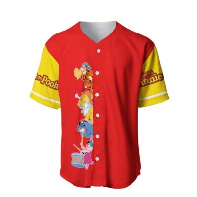 Winnie Pooh Bright Red Yellow Disney Unisex Cartoon Graphic Casual Outfits Custom Baseball Jersey 2