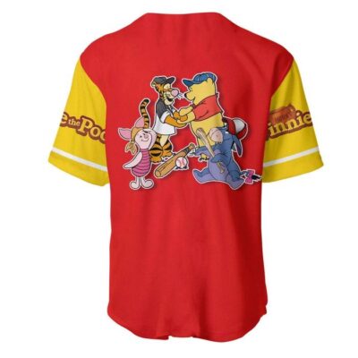 Winnie Pooh Bright Red Yellow Disney Unisex Cartoon Graphic Casual Outfits Custom Baseball Jersey 3
