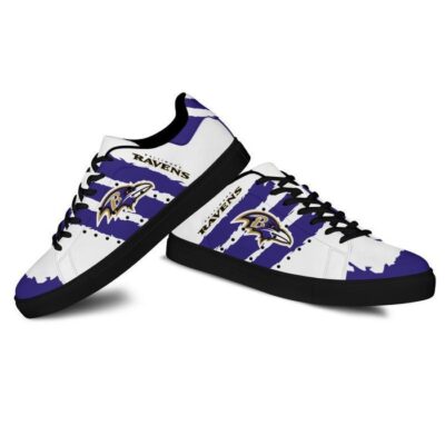 Baltimore Ravens Low Top Leather Stan Smith Shoes - Black Sole SST1633 2 Sneaker For Fans - Black Sole