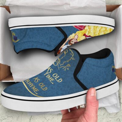 Beauty And The Beast Tale as Old as Time Blue Pattern Disney Graphic Cartoon Unisex Slip On Low Top Canvas Shoes 2