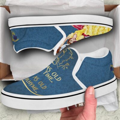 Beauty And The Beast Tale as Old as Time Blue Pattern Disney Graphic Cartoon Unisex Slip On Low Top Canvas Shoes 3