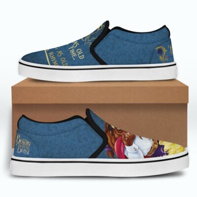 Beauty And The Beast Tale as Old as Time Blue Pattern Disney Graphic Cartoon Unisex Slip On Low Top Canvas Shoes 5