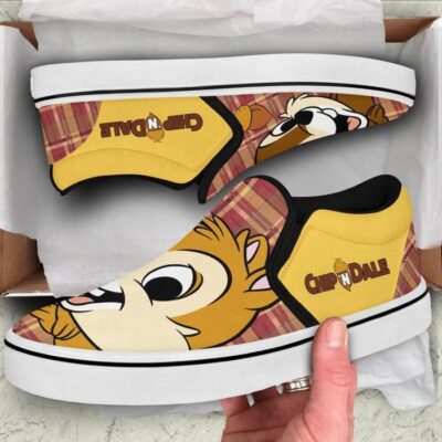 Chip and Dale Cartoon Movie Couple Brown Yellow Pattern Disney Graphic Cartoon Unisex Slip On Low Top Canvas Shoes 2