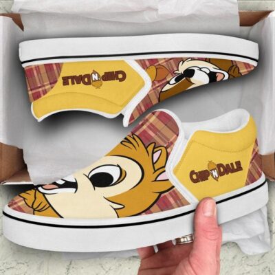 Chip and Dale Cartoon Movie Couple Brown Yellow Pattern Disney Graphic Cartoon Unisex Slip On Low Top Canvas Shoes 3