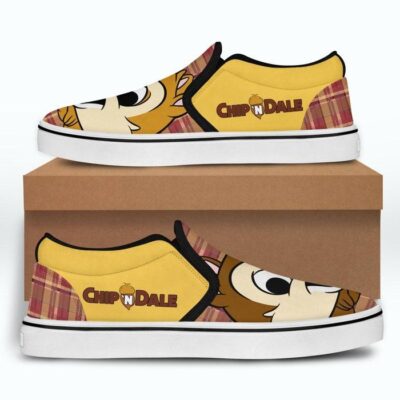 Chip and Dale Cartoon Movie Couple Brown Yellow Pattern Disney Graphic Cartoon Unisex Slip On Low Top Canvas Shoes 4