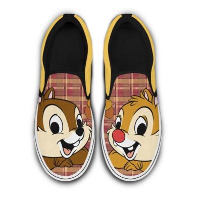 Chip and Dale Cartoon Movie Couple Brown Yellow Pattern Disney Graphic Cartoon Unisex Slip On Low Top Canvas Shoes