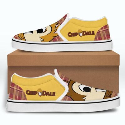Chip and Dale Cartoon Movie Couple Brown Yellow Pattern Disney Graphic Cartoon Unisex Slip On Low Top Canvas Shoes 5