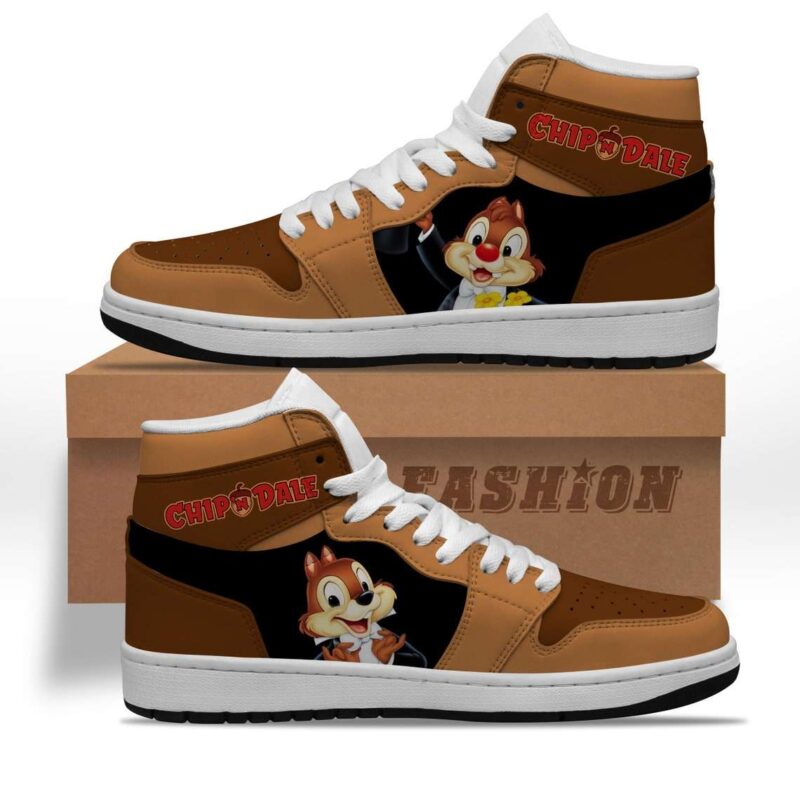Chip n Dale Brown Black Air Jordan 1 High Top Sneakers Custom Shoes For Fans 1