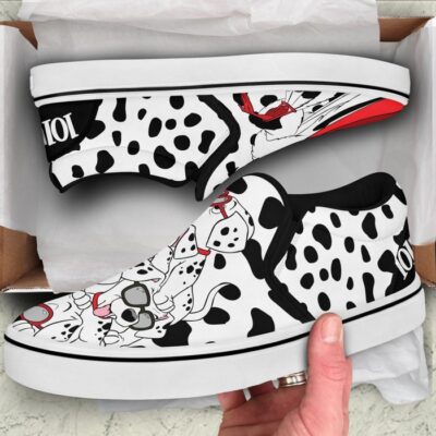 Cruella de Vil 101 Dalmantian Dogs Patterns Disney Graphic Cartoon Unisex Slip On Low Top Canvas Shoes 2