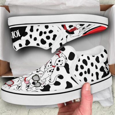 Cruella de Vil 101 Dalmantian Dogs Patterns Disney Graphic Cartoon Unisex Slip On Low Top Canvas Shoes 3