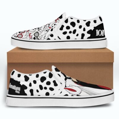 Cruella de Vil 101 Dalmantian Dogs Patterns Disney Graphic Cartoon Unisex Slip On Low Top Canvas Shoes 4