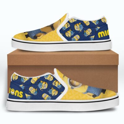Cute Minions Patterns Yellow Blue Navy Disney Graphic Cartoon Unisex Slip On Low Top Canvas Shoes 2