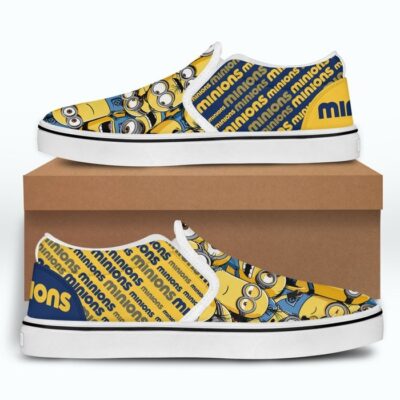 Cute Minions Patterns Yellow Blue Navy Disney Graphic Cartoon Unisex Slip On Low Top Canvas Shoes 3