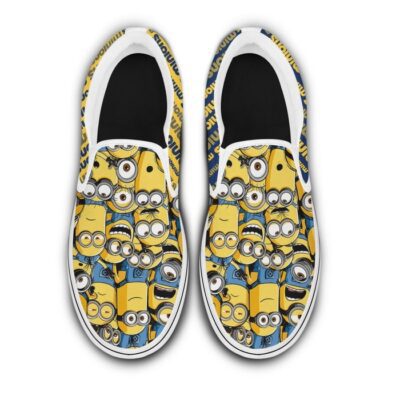 Cute Minions Patterns Yellow Blue Navy Disney Graphic Cartoon Unisex Slip On Low Top Canvas Shoes 4