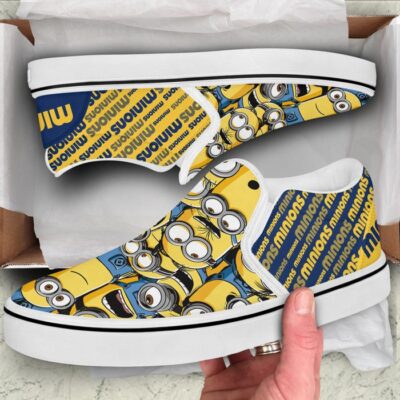 Cute Minions Patterns Yellow Blue Navy Disney Graphic Cartoon Unisex Slip On Low Top Canvas Shoes
