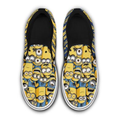 Cute Minions Patterns Yellow Blue Navy Disney Graphic Cartoon Unisex Slip On Low Top Canvas Shoes 5