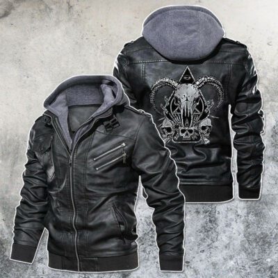 Demon Skull Motorcycle Club Black Brown Red Leather Jacket With Removable Hood For Mens Motorcycle Biking Racer LJ4546