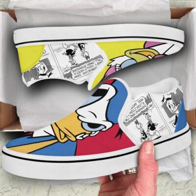 Donald Daisy Duck Flirting Couple Red Yellow Pattern Disney Graphic Cartoon Unisex Slip On Low Top Canvas Shoes