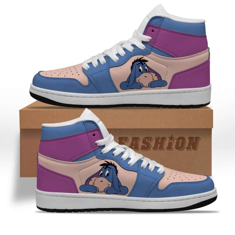 Eeyore Donkey Winnie The Pooh Purple Blue Air Jordan 1 High Top Sneakers Custom Shoes For Fans 1