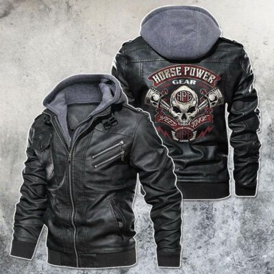 House Power Gear Skull Motorcycle Rider Black Brown Red Leather Jacket With Removable Hood For Mens Motorcycle Biking Racer LJ4542