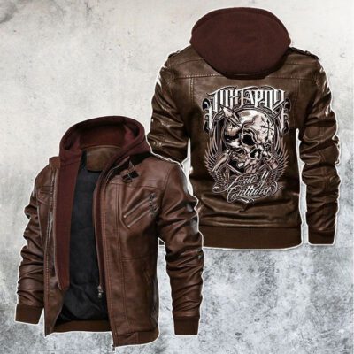 Italian Skull Monster Black Brown Red Leather Jacket With Removable Hood For Mens Motorcycle Biking Racer LJ4544 1