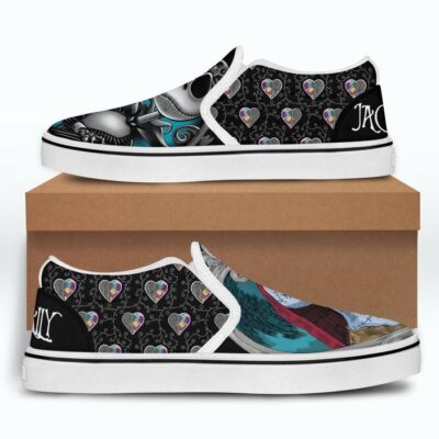 Jack Sally in Frame Dark Halloween Black Patterns Disney Graphic Cartoon Unisex Slip On Low Top Canvas Shoes 5