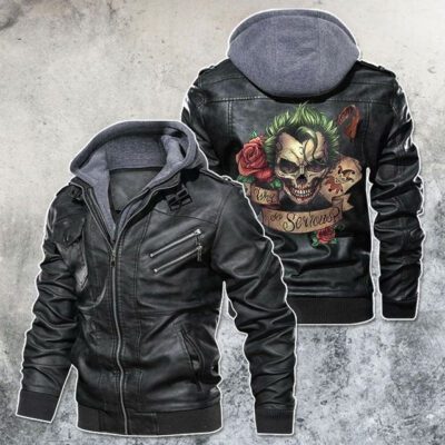 Joker Skull Why So Serious Motorcycle Black Brown Red Leather Jacket With Removable Hood For Mens Motorcycle Biking Racer LJ4606