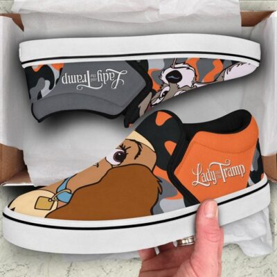 Lady and The Tramp Dog Couple Brown Gray Pattern Disney Graphic Cartoon Unisex Slip On Low Top Canvas Shoes 2