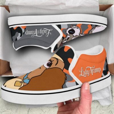 Lady and The Tramp Dog Couple Brown Gray Pattern Disney Graphic Cartoon Unisex Slip On Low Top Canvas Shoes 3
